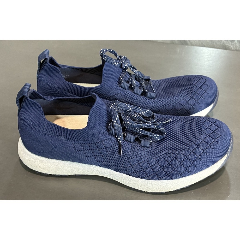 TRAQ by Alegria Lace-Up Knit Sneakers Navy Blue Women's Size 37